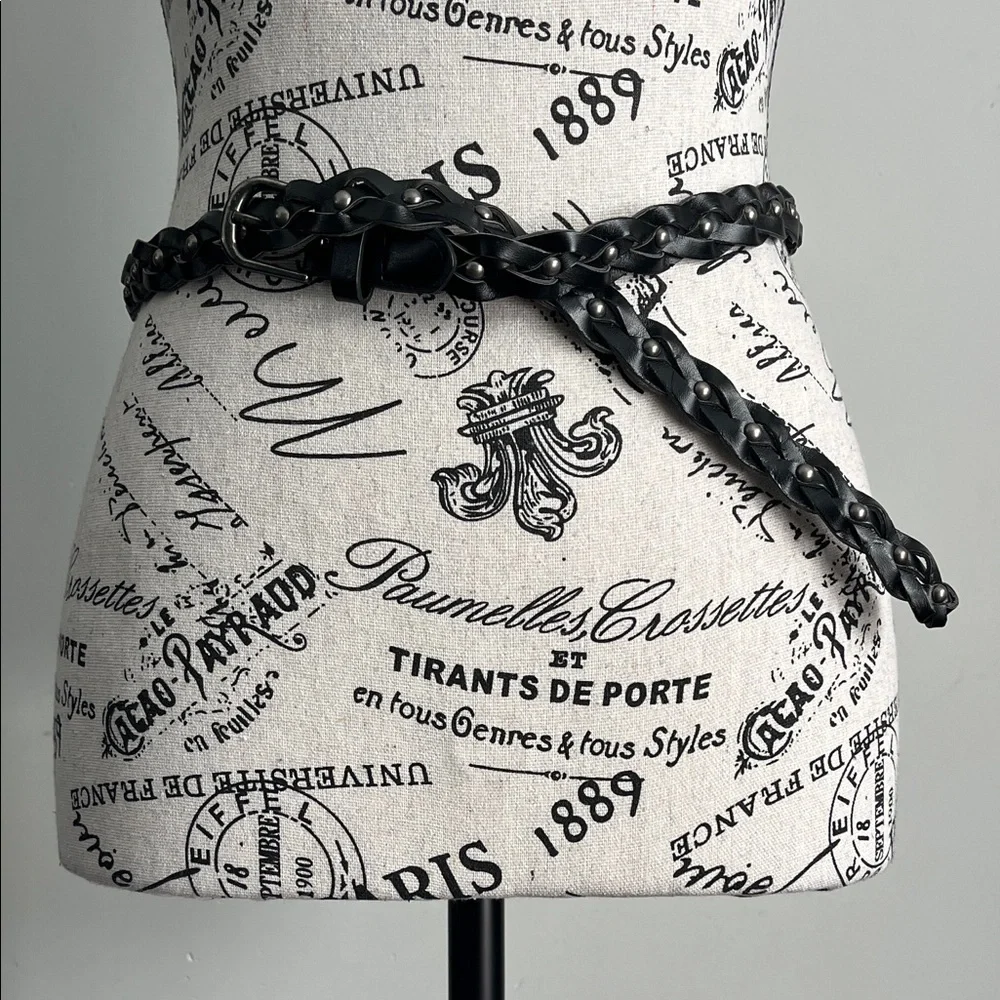 Black Braided Stud Belt Faux Leather - Picture 2 of 6